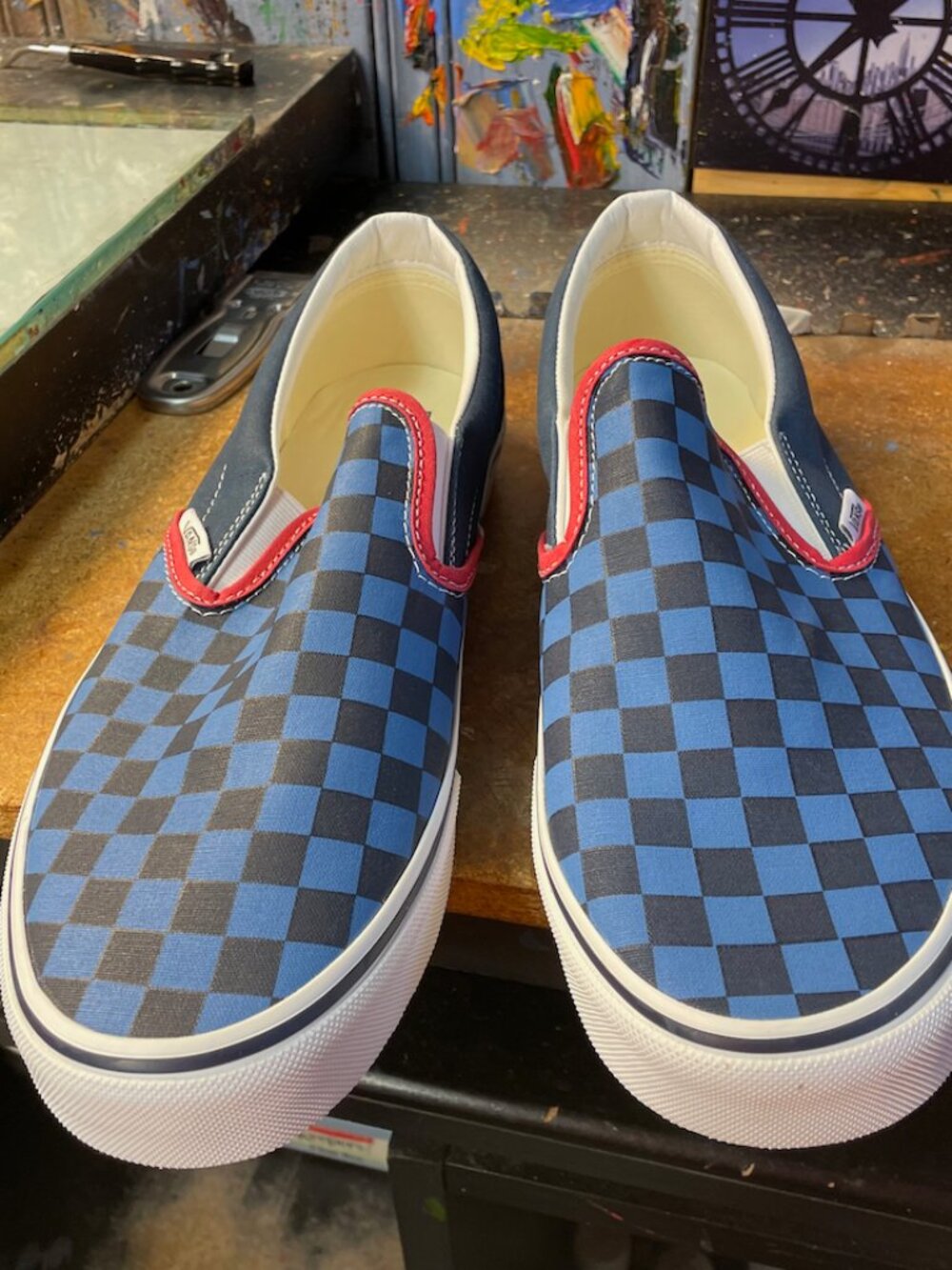 Vans Classic Slip On Checkerboard Navy Blue Sz US 11.5 Men New VN000EACZU3 Rare